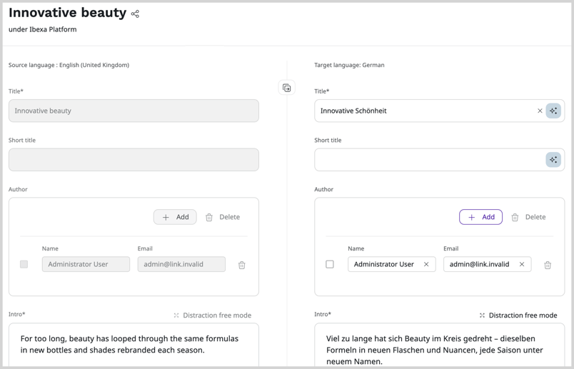 Side-by-side translation view