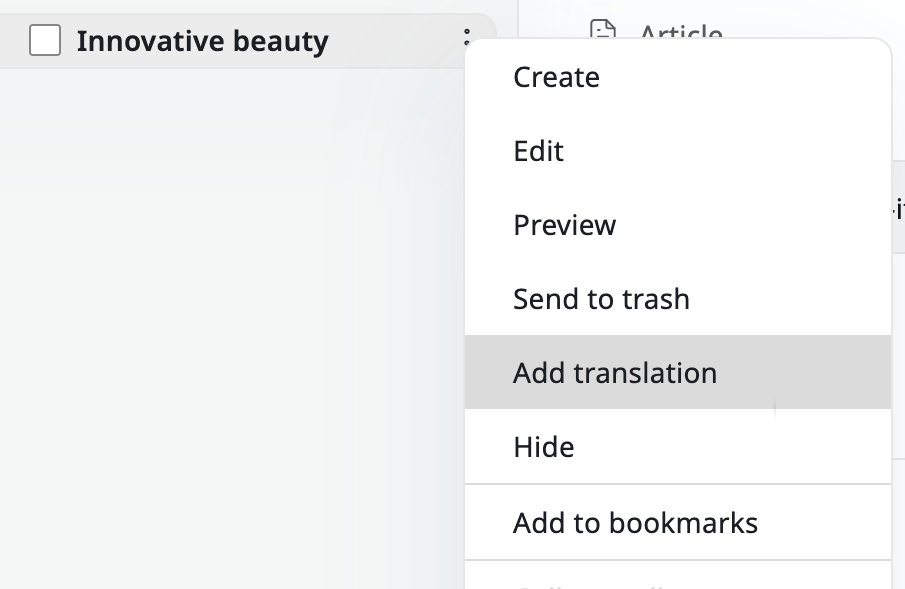 Starting the translation from the context menu Starting the translation from the context menu